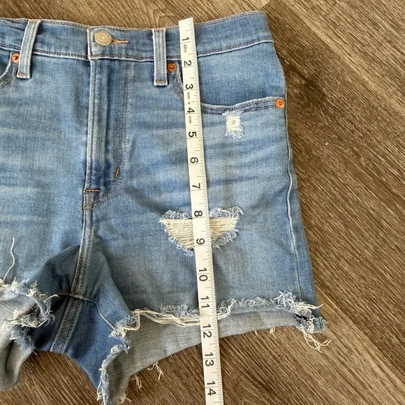 Levi's Light Blue Distressed High-Rise Denim Shorts - Picture 3 of 6